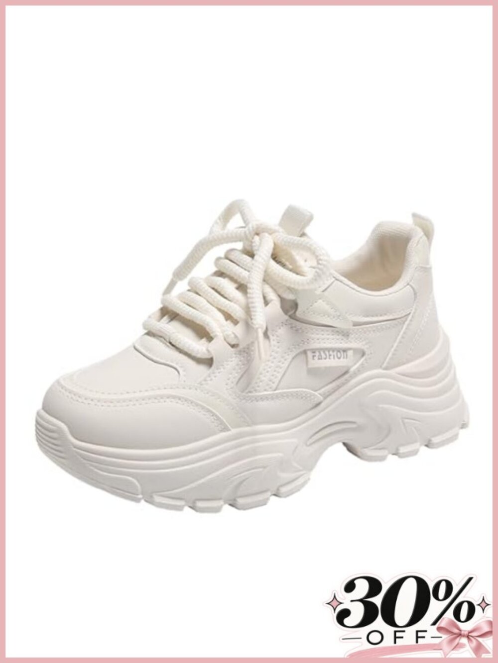 Chunky white leather platform sneakers women dad shoes non-slip walking